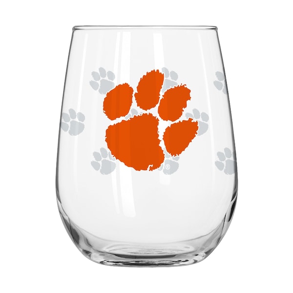 Logo Brands Clemson 16oz Satin Etch Curved Beverage Glass 123-G16CB-10 - main